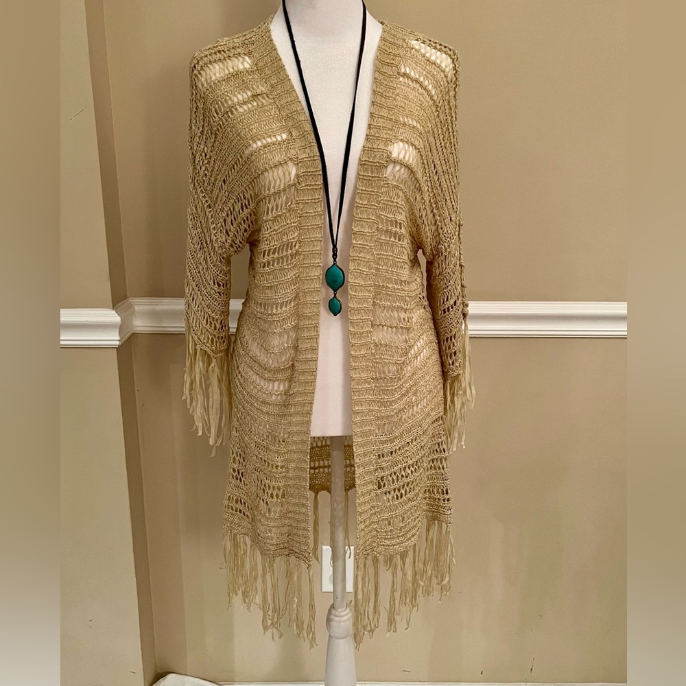 Umgee. Open woven cardigan with fringe. Boho/festival style. Size S/M.